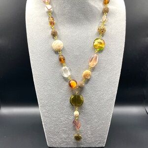 Mixed Bead Wire Wrapped Statement Y Necklace